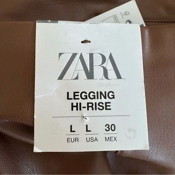 NWT ZARA CAMEL FAUX LEATHER LEGGING PANTS Size L - Picture 8 of 9